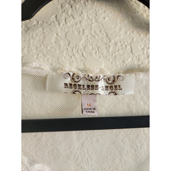 Reckless Angel Women's Lace Embroidered Boho Hippie Oversized Blouse-Medium - Picture 6 of 8